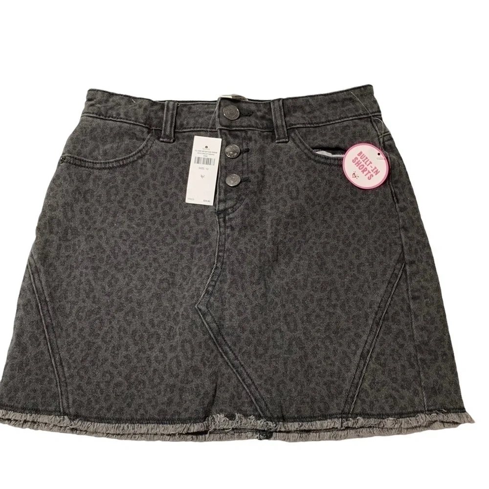New Justice Girls Leopard Print Denim Skort size 12 Black gray BNWT